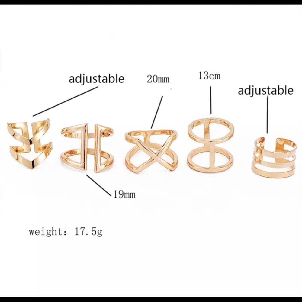 Set of 5 Geometric rings - Picture 2 of 4